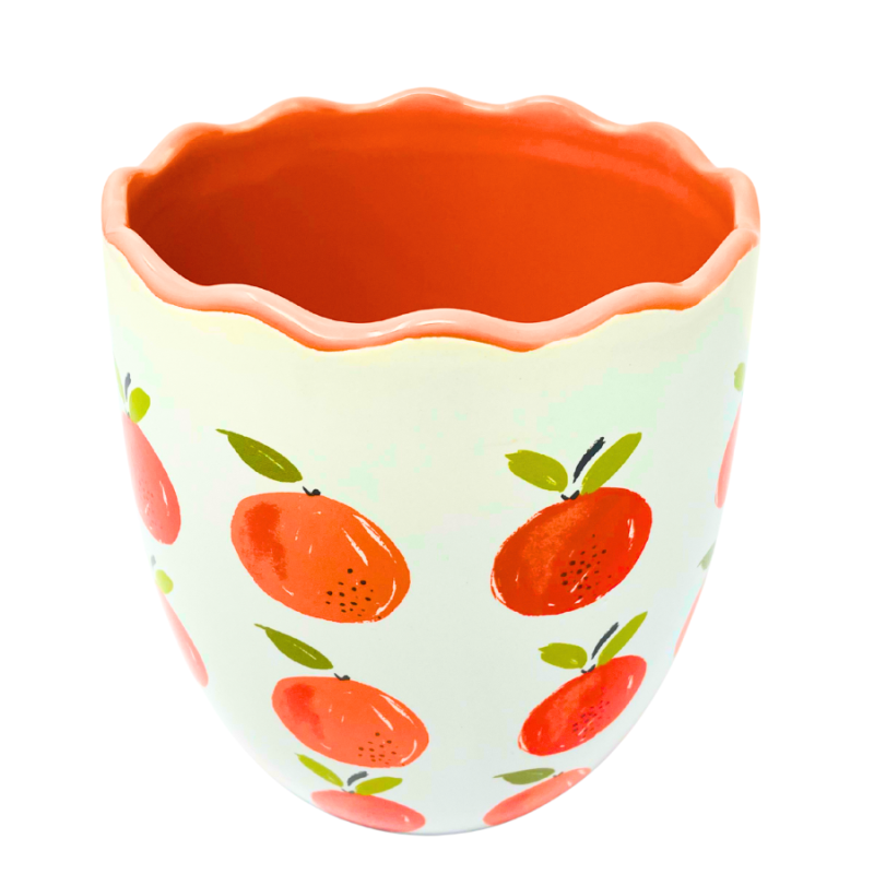 Scalloped Orange Rim Tangerine Utensil Bowl