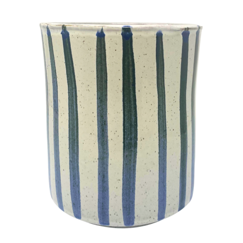 7" Blue Striped Ceramic Utensil Crock
