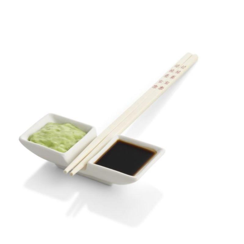 2-Section Sauce Dishes w/Chopstick Rest - Set of 2