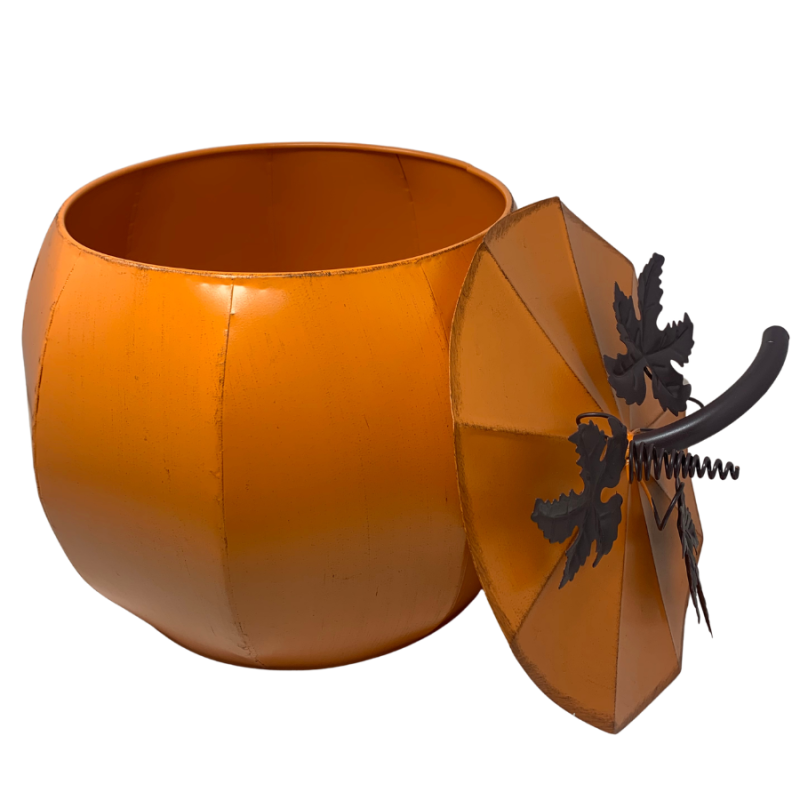 15" Harvest Metal Pumpkin w/ Lid - Large