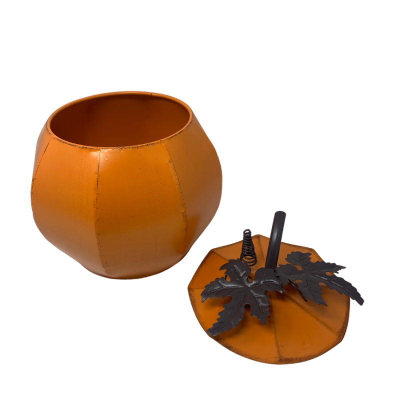 12" Harvest Metal Pumpkin w/ Lid - Medium