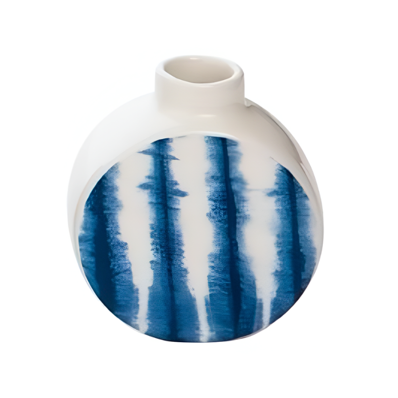 3" Circular Blue & White Bud Vase