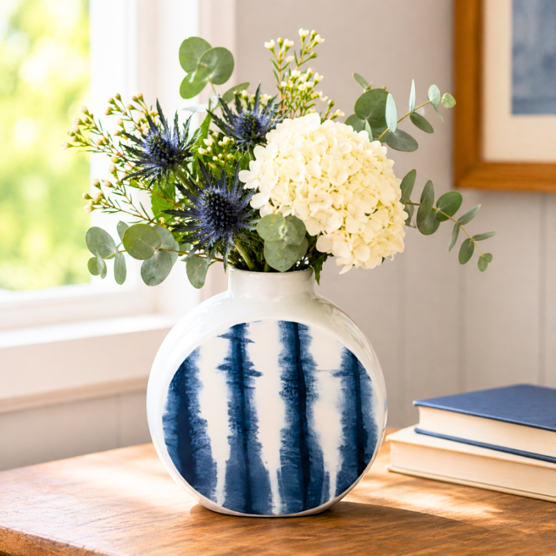 3" Circular Blue & White Bud Vase