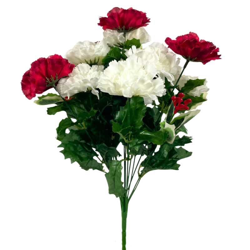 19" Red & White Carnation Bush