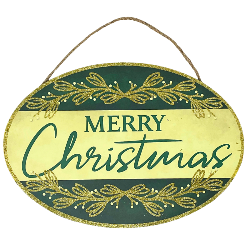 Merry Christmas Glitter Oval Hanging Sign