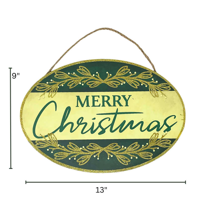 Merry Christmas Glitter Oval Hanging Sign