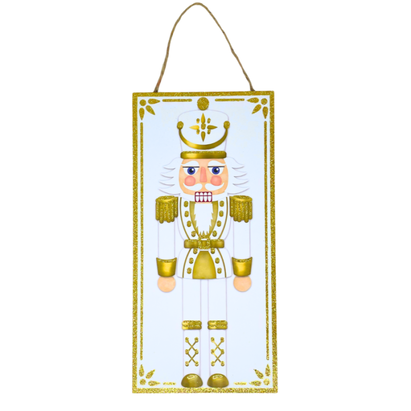 White & Gold Glitter Nutcracker Hanging Sign