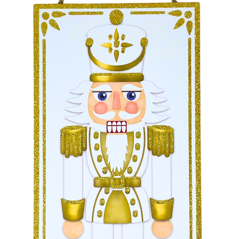 White & Gold Glitter Nutcracker Hanging Sign