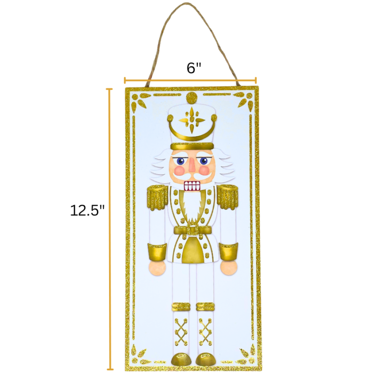 White & Gold Glitter Nutcracker Hanging Sign
