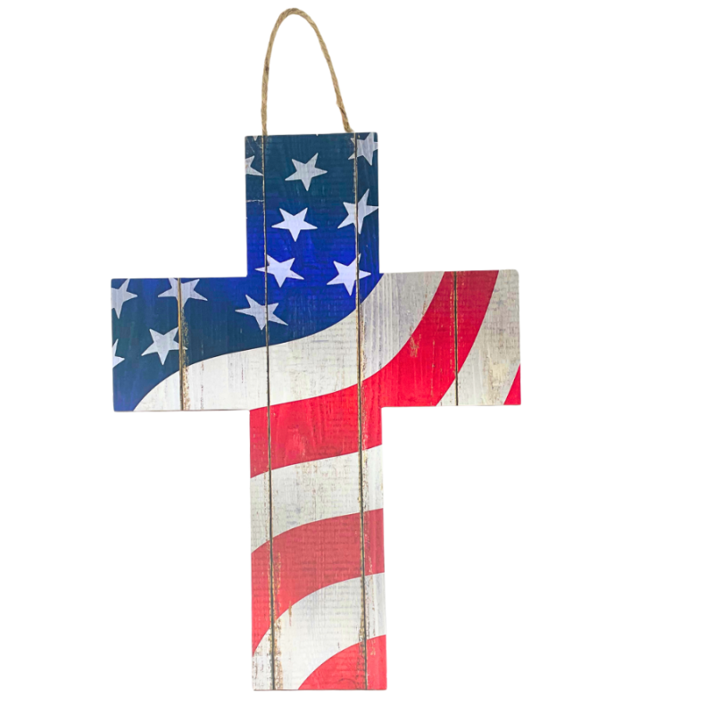 American Flag Cross Hanging Sign