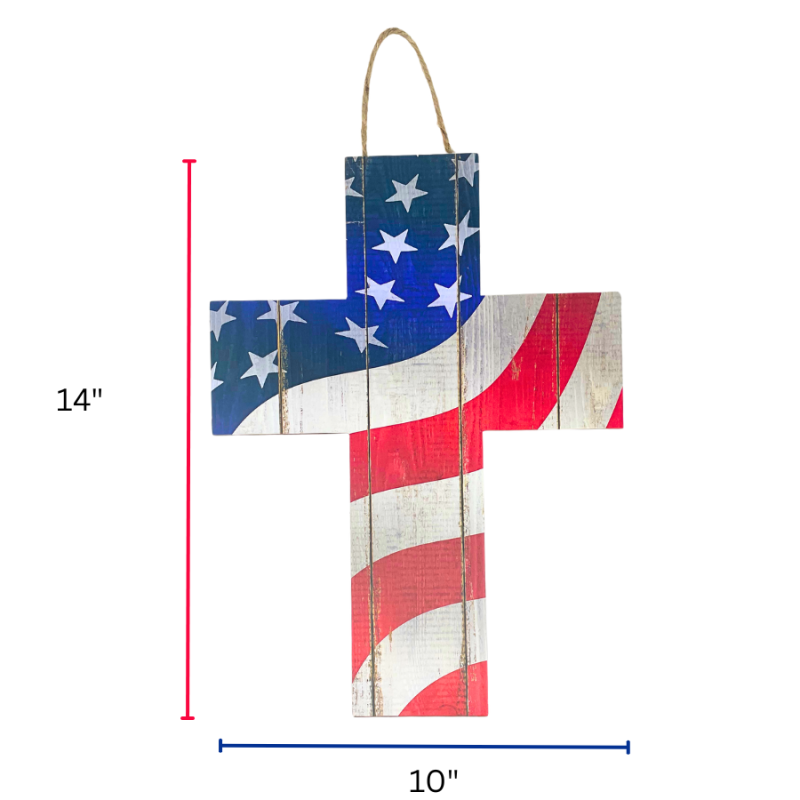 American Flag Cross Hanging Sign
