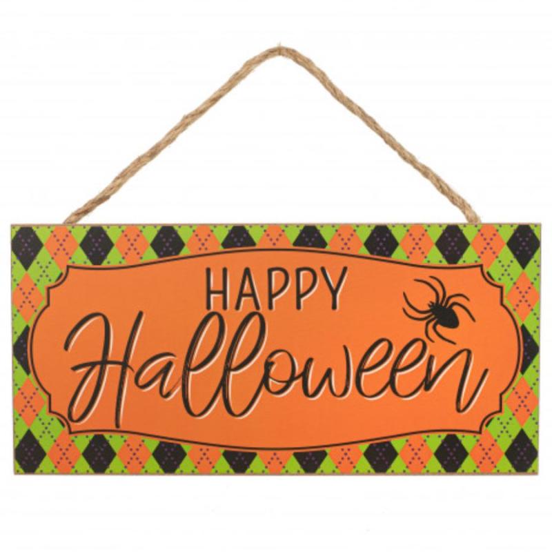 12" Wooden Sign - Happy Halloween Argyle