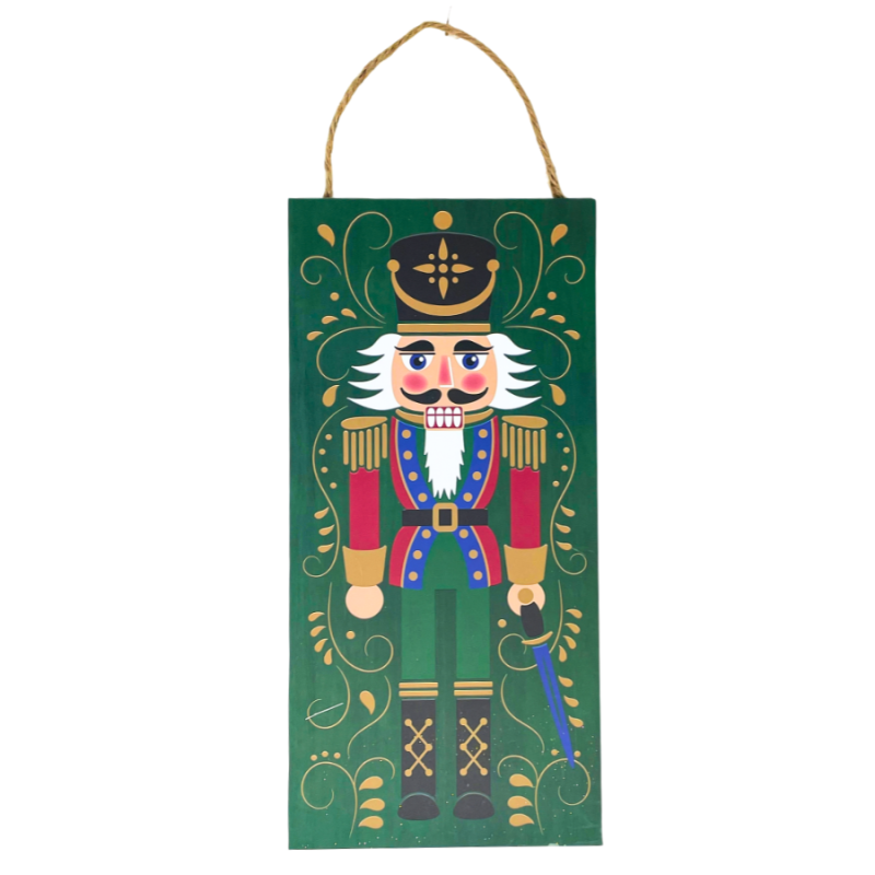 Festive Green Nutcracker Hanging Sign