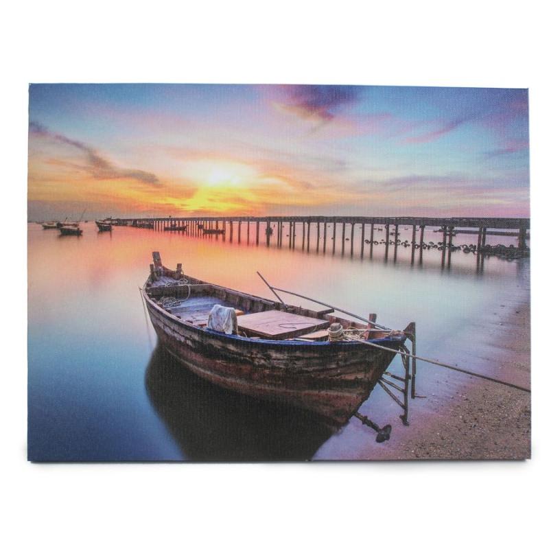 12"H Rowboat Art Canvas with LED Lights