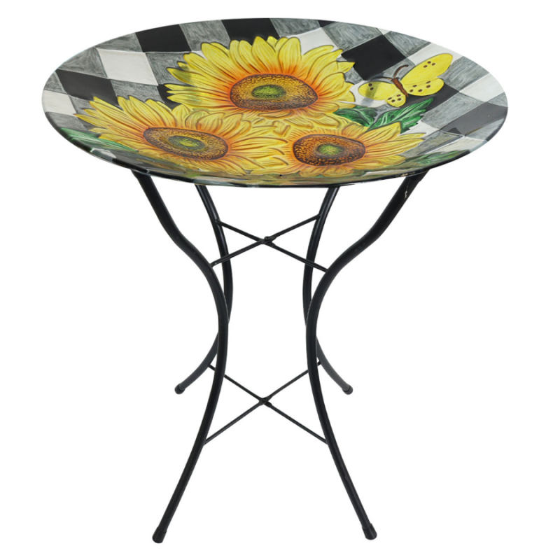 Checked Sunflowers Bird Bath
