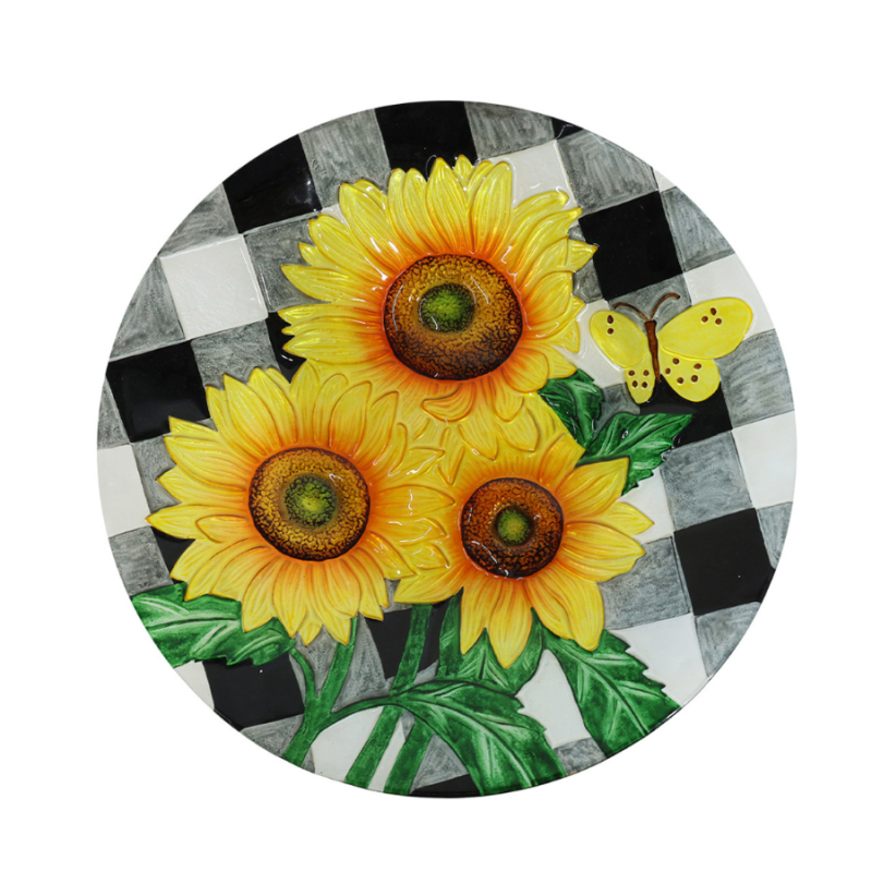Checked Sunflowers Bird Bath