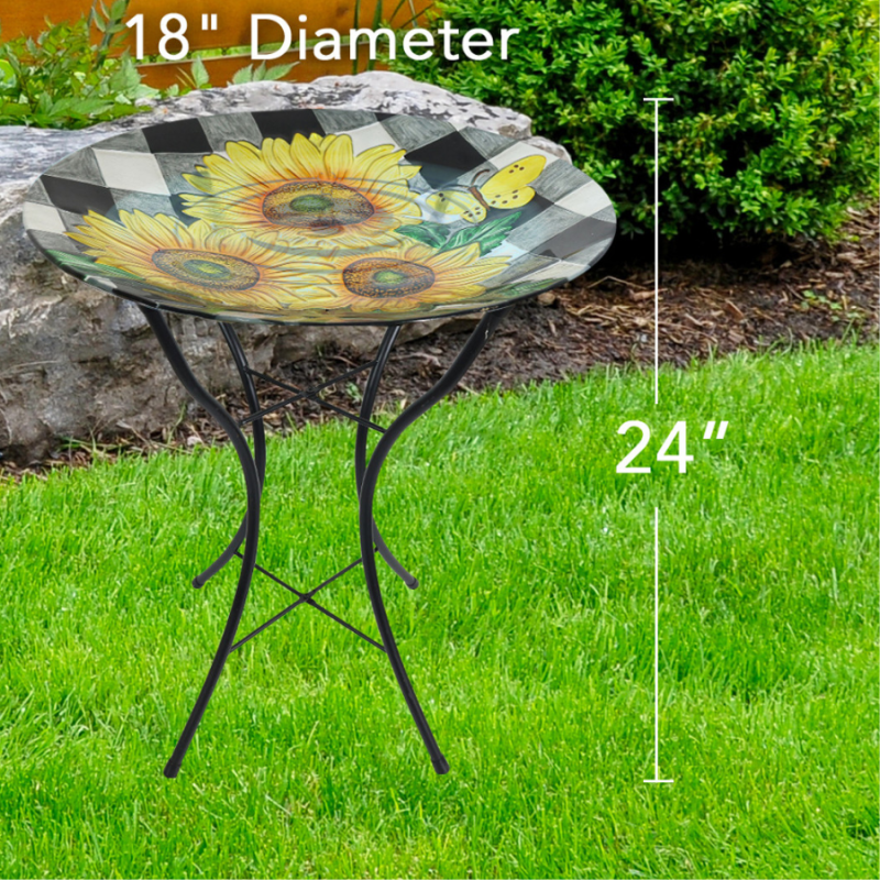 Checked Sunflowers Bird Bath