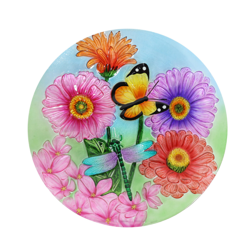 Zinnias in Bloom Bird Bath