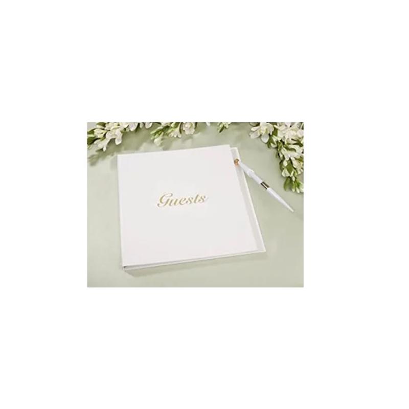 Guest Book- White with Gold Lettering & Pen