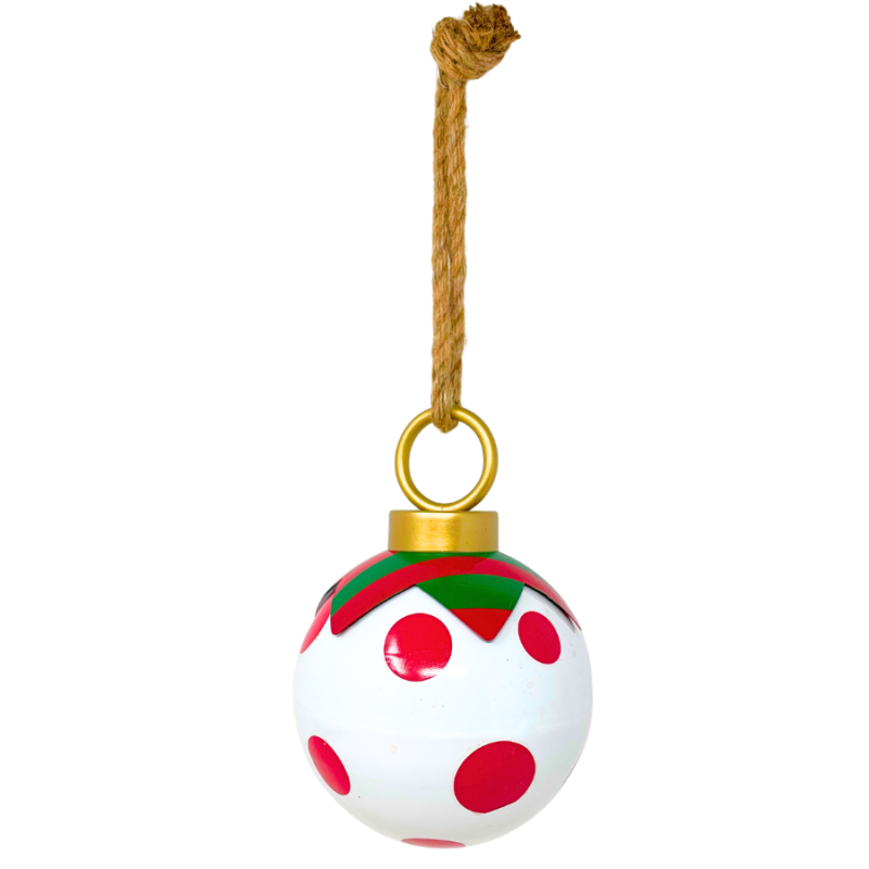 9" Red & White Dot Ornament Jingle Bell