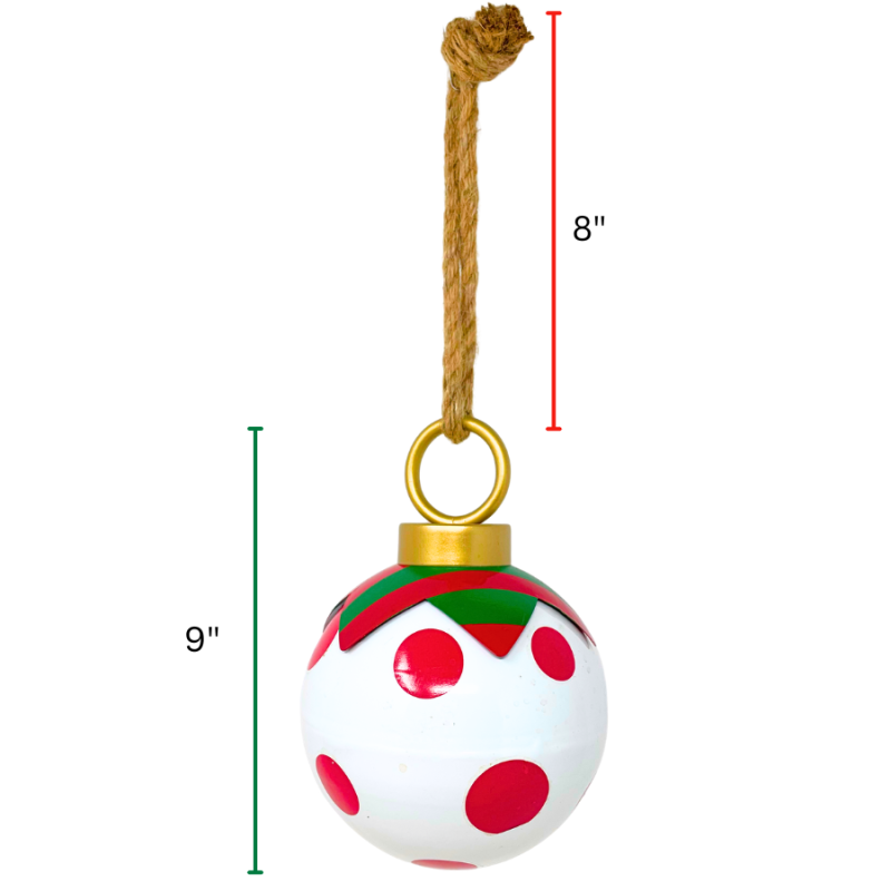 9" Red & White Dot Ornament Jingle Bell