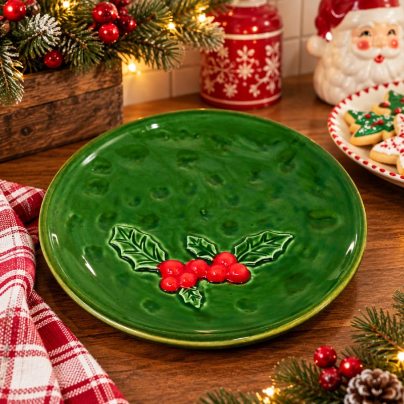7.5" Ceramic Holly Berry Plate