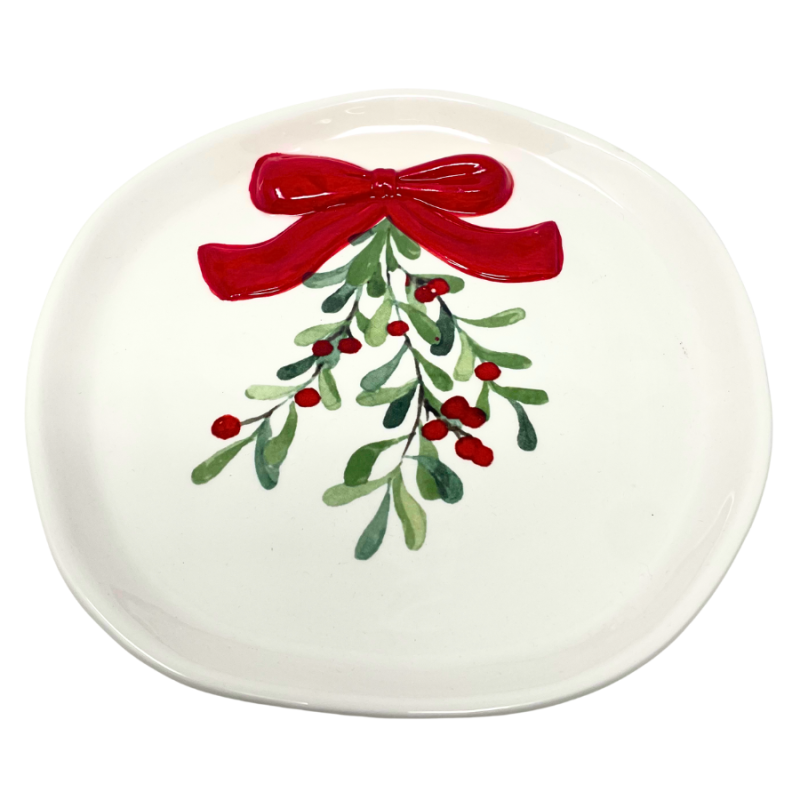 8.5" Ceramic Mistletoe Bow Plate