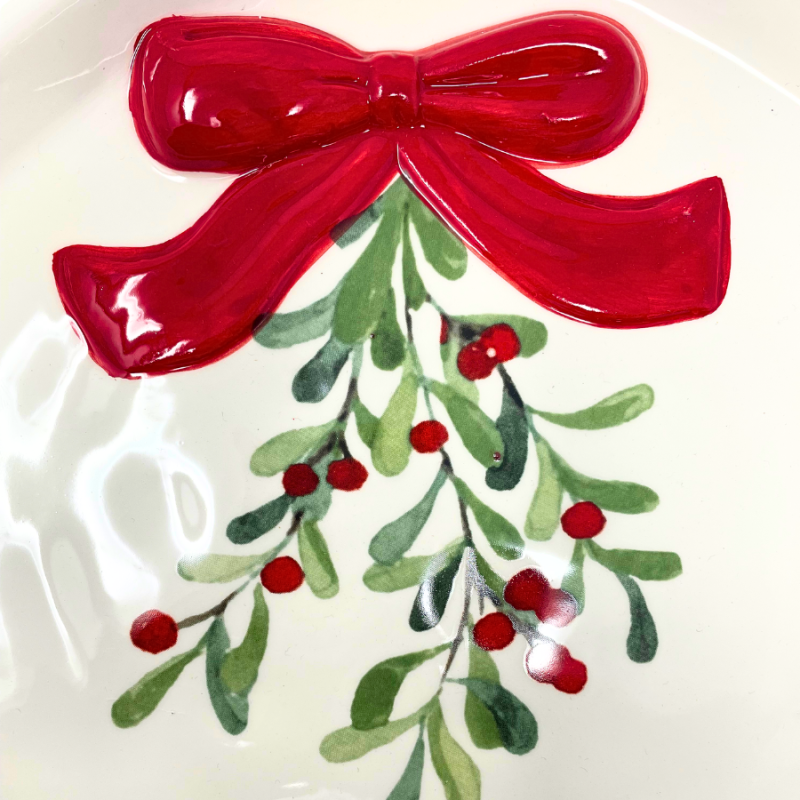 8.5" Ceramic Mistletoe Bow Plate