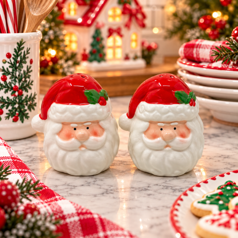 Ceramic Santa Face Salt & Pepper Shakers