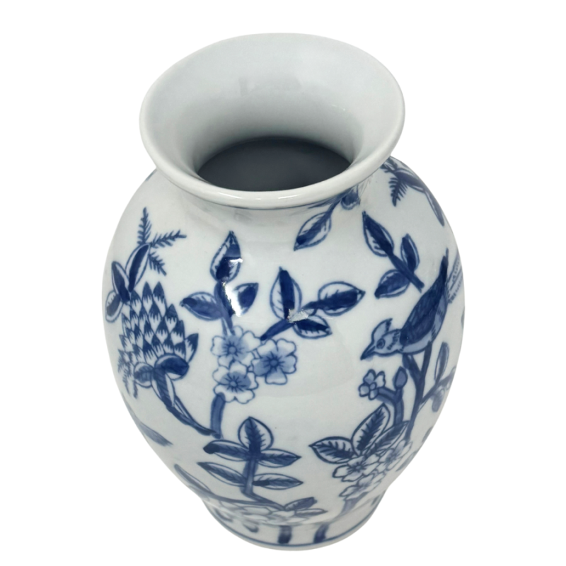 6.5" Birds & Floral Chinoiserie Vase- Short Neck
