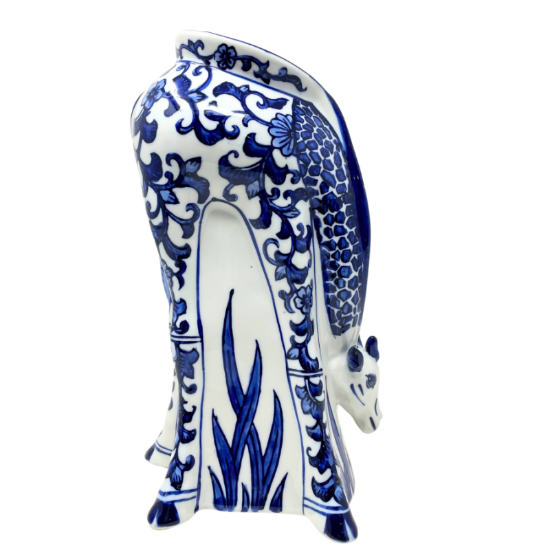 10.5" Blue & White Chinoiserie Giraffe Vase