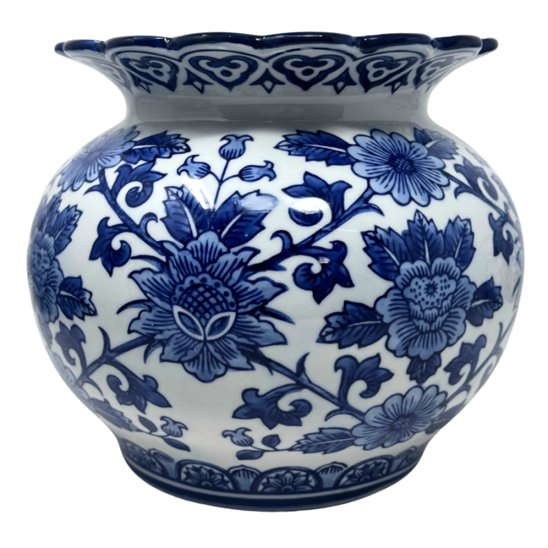 8" Round Scalloped-rim Chinoiserie Vase