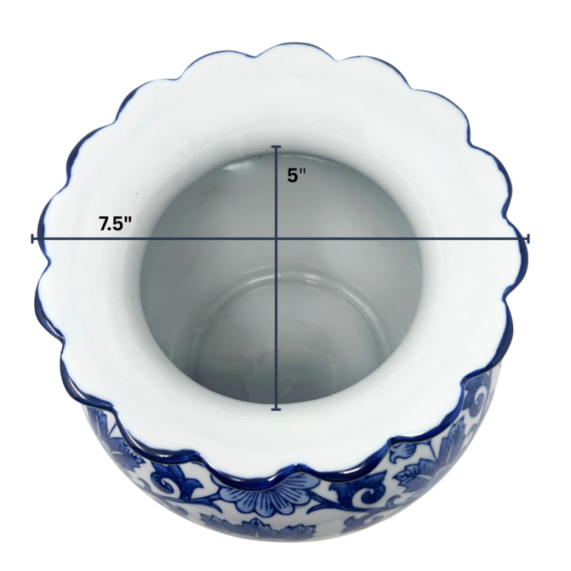 8" Round Scalloped-rim Chinoiserie Vase