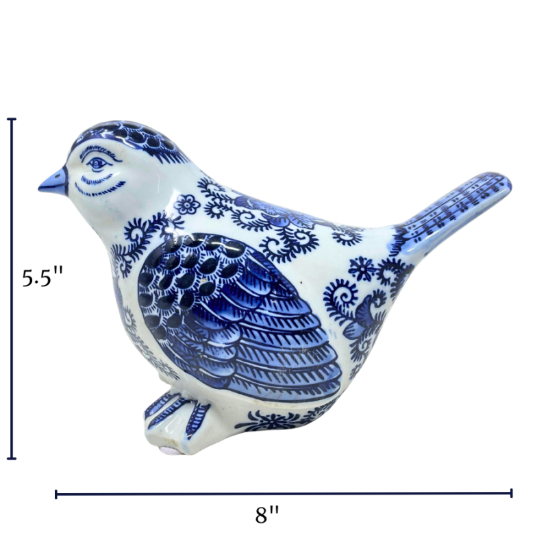 5.5" Blue & White Chinoiserie Bird