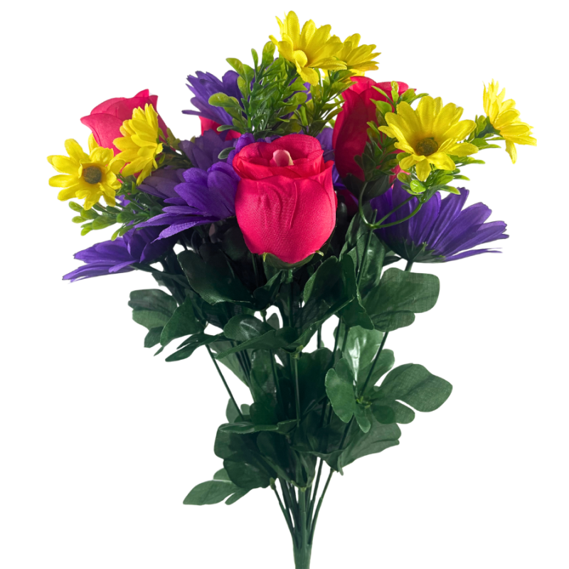 17" Rose Buds & Daises Bush