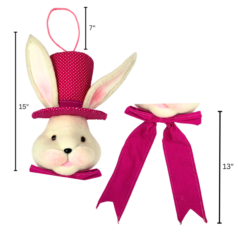 35" Bunny Head w/ Pink Polka Dot Top Hat Hanging Decor