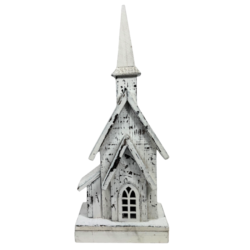 18" White Wooden Church