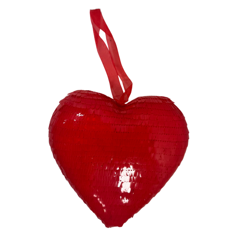 6" Red Sequin Heart Ornament