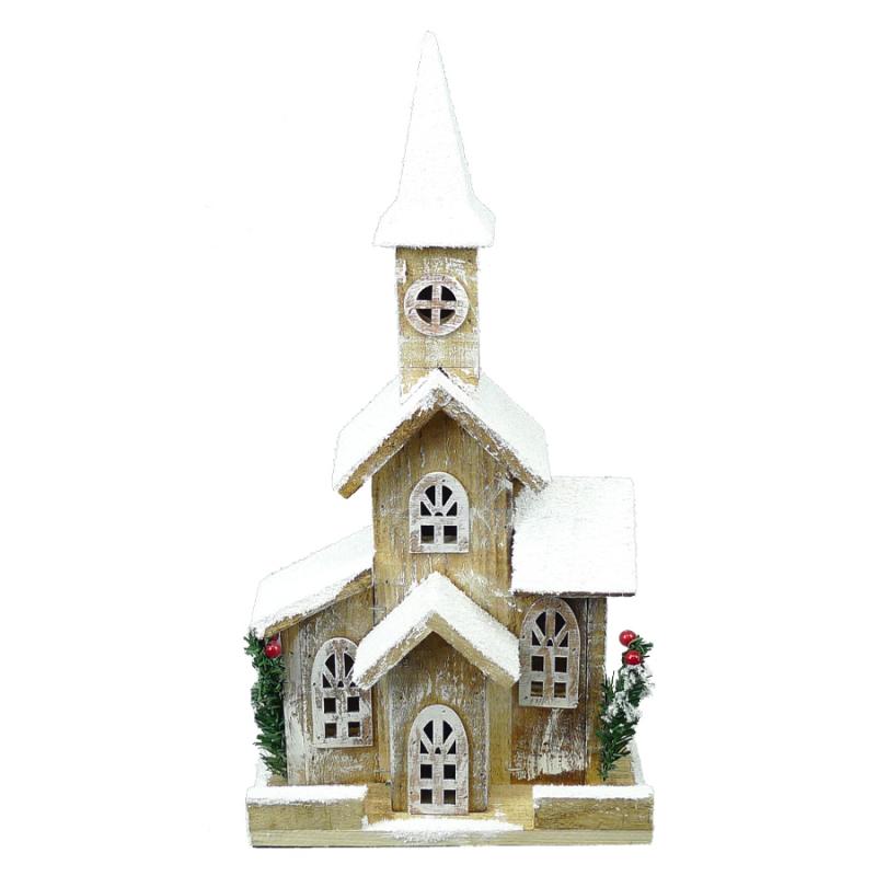 16" Brown Light-Up Church with Foliage