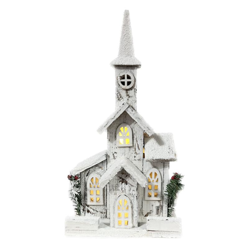 16" Snowy White Church with Foliage