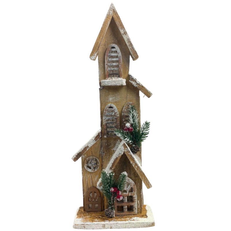 16" Brown Light-Up Cabin with Foliage