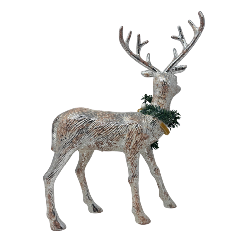 12.5" Brown & Silver Reindeer Statue