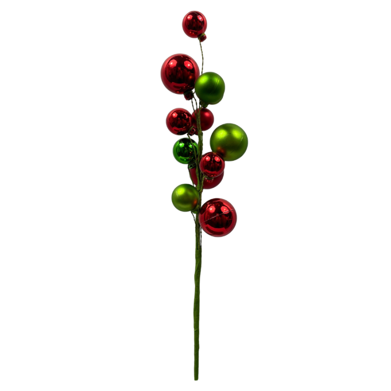 16" Shiny Ball Ornament Spray - Red & Green