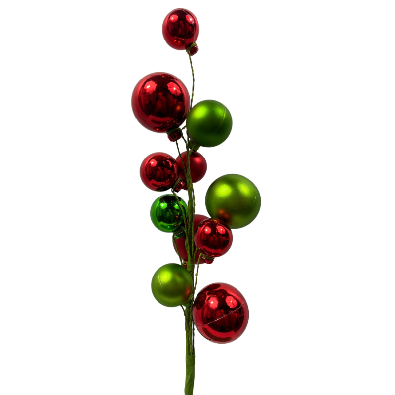 16" Shiny Ball Ornament Spray - Red & Green