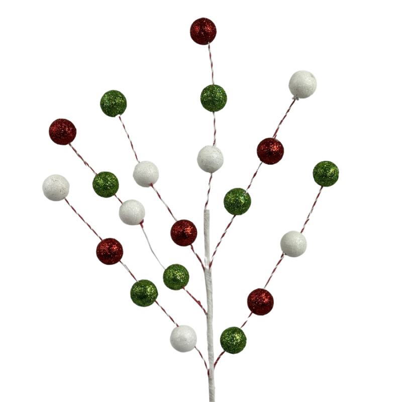 25" Red, Green & White Glitter Ball Pick