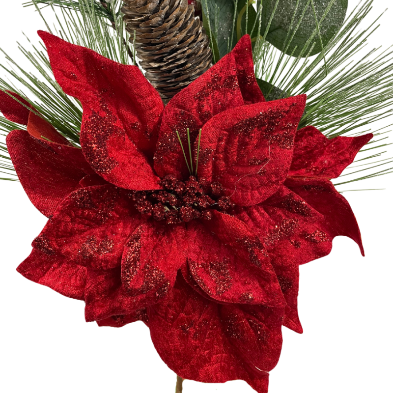21" Poinsettia & Foliage Pick