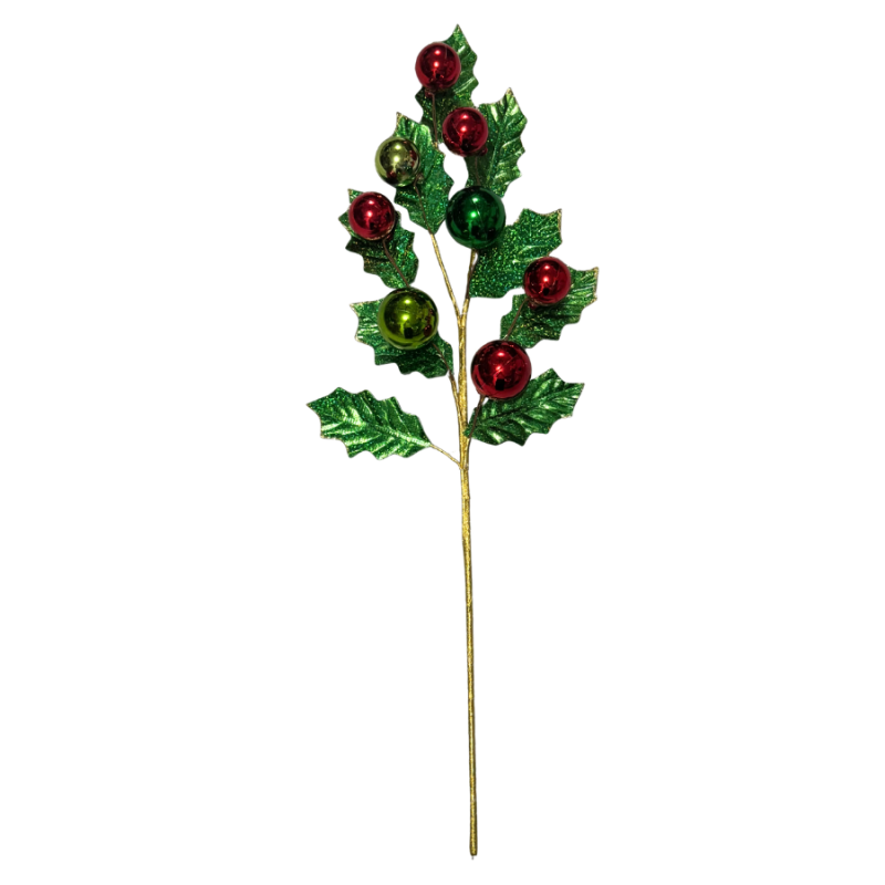 27" Holly Leaves w/ Ball Ornaments