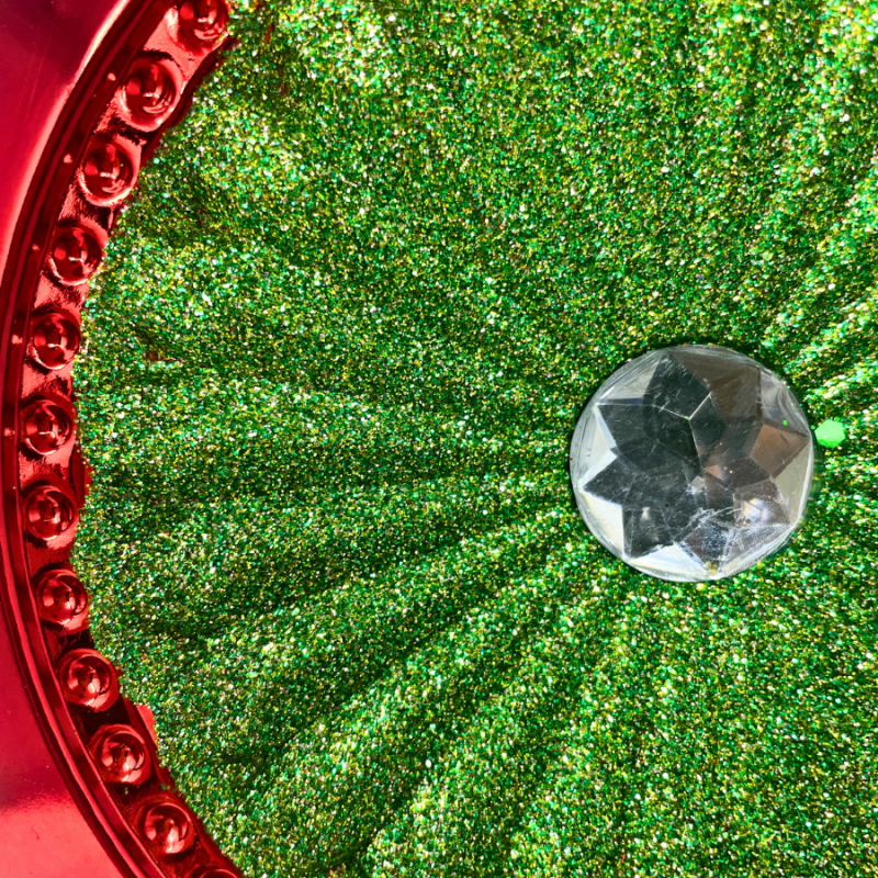 8" Red & Green Glittered Disc Ornament