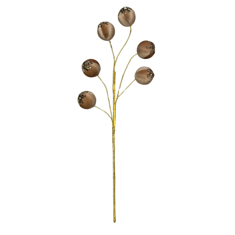 27" Velvet Balls w/ Sequins Spray- Tan