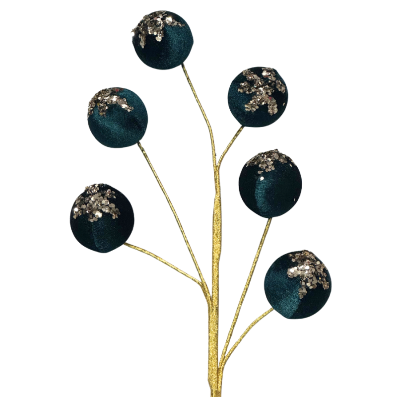 27" Velvet Balls w/ Sequins Spray- Turquoise